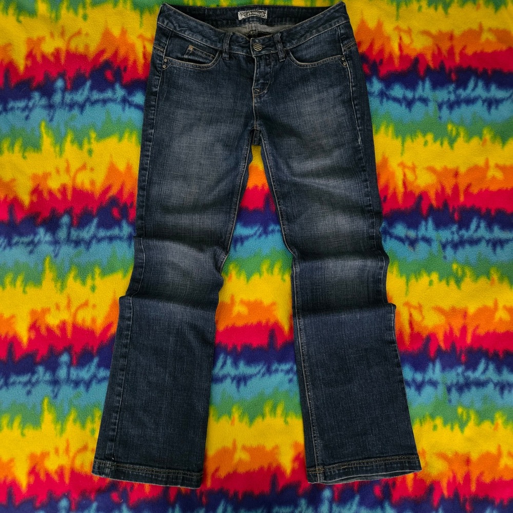 Y2K Vintage Volcom Womens Low Rise Flare Jeans Dark Wash Denim Blue
